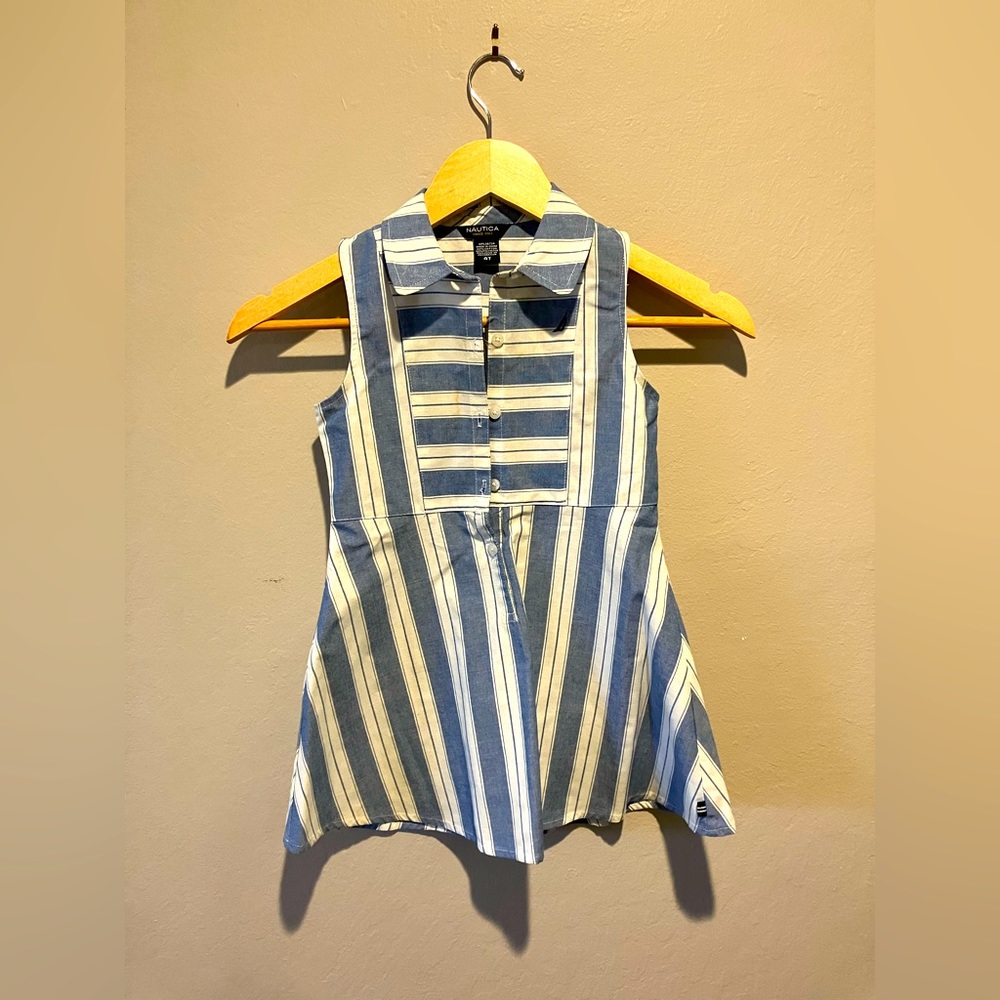 Nautica Girls Dress collared, blue and white striped dress | Size: 4T